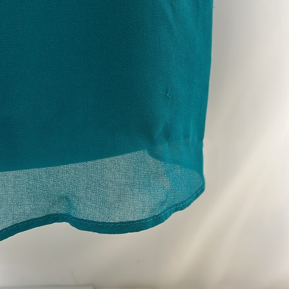 Donna Karan Women’s Size 12 Teal Black Sleeveless Layered Sheer Front Dress - Picture 8 of 11